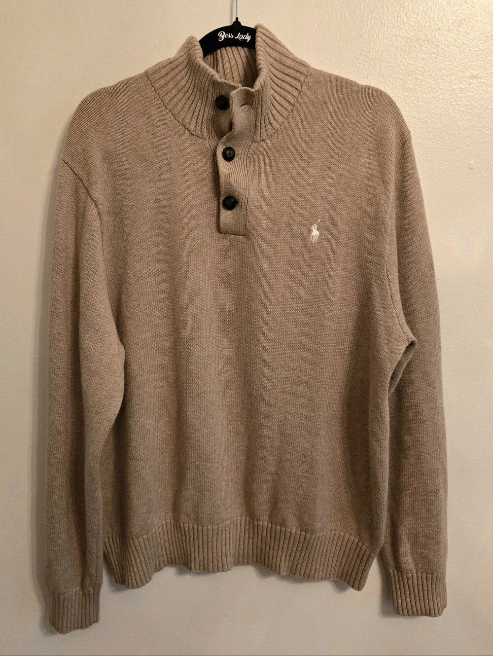 Polo Ralph Lauren Mens Cotton Mock Neck Tan Sweater XL